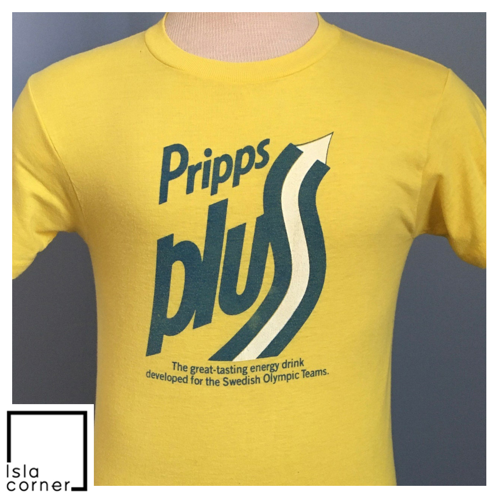 70s 80s Vintage Pripps Plus Great Tasting Energy Drink Developed For the Swedish Olympic Teams T Shirt 70s 80s Vintage Pripps Plus Great Tasting Energy Drink Developed For the Swedish Olympic Teams T Shirt