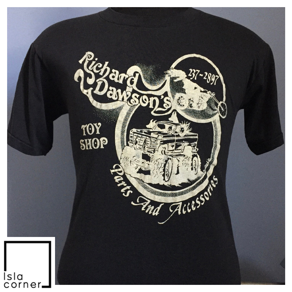 80s Vintage Richard Dawson's Toy Shop Parts & Accessories 1981 Monster Trucks Motorcycles Shirt 80s Vintage Richard Dawson's Toy Shop Parts & Accessories 1981 Monster Trucks Motorcycles Shirt