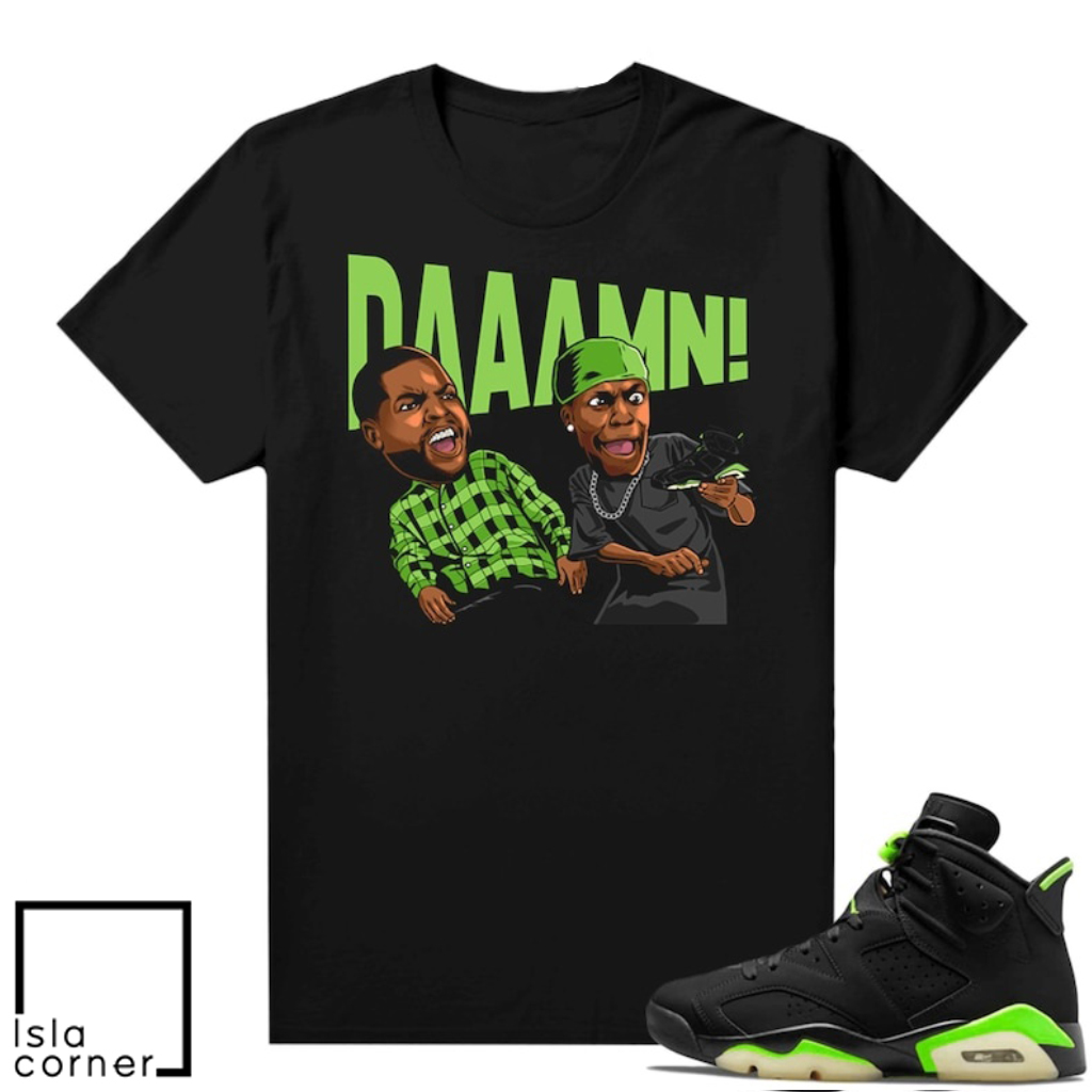 Electric Green 6s to match Sneaker Match Tees Black DAAAMN Electric Green 6s to match Sneaker Match Tees Black DAAAMN