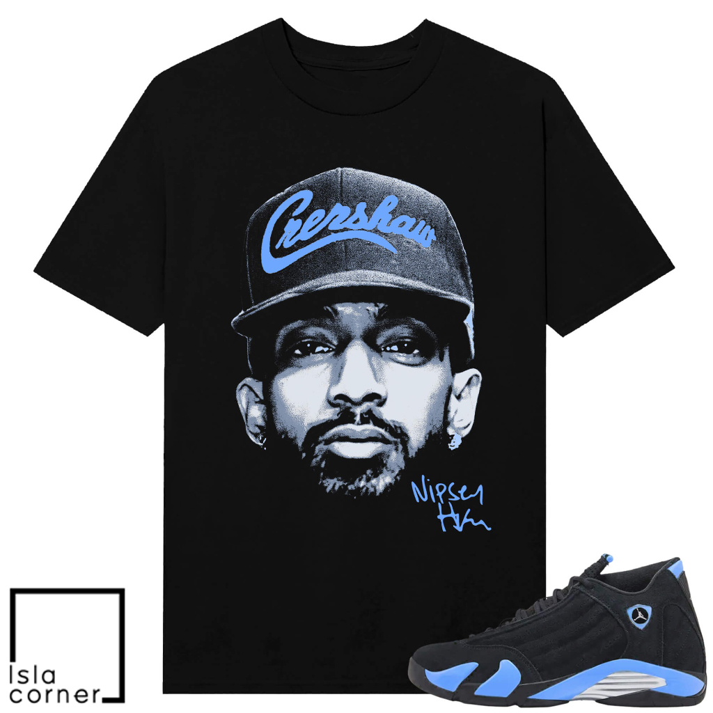 Jordan 14 Black University Big Face Nipsey Shirt Jordan 14 Black University Big Face Nipsey Shirt