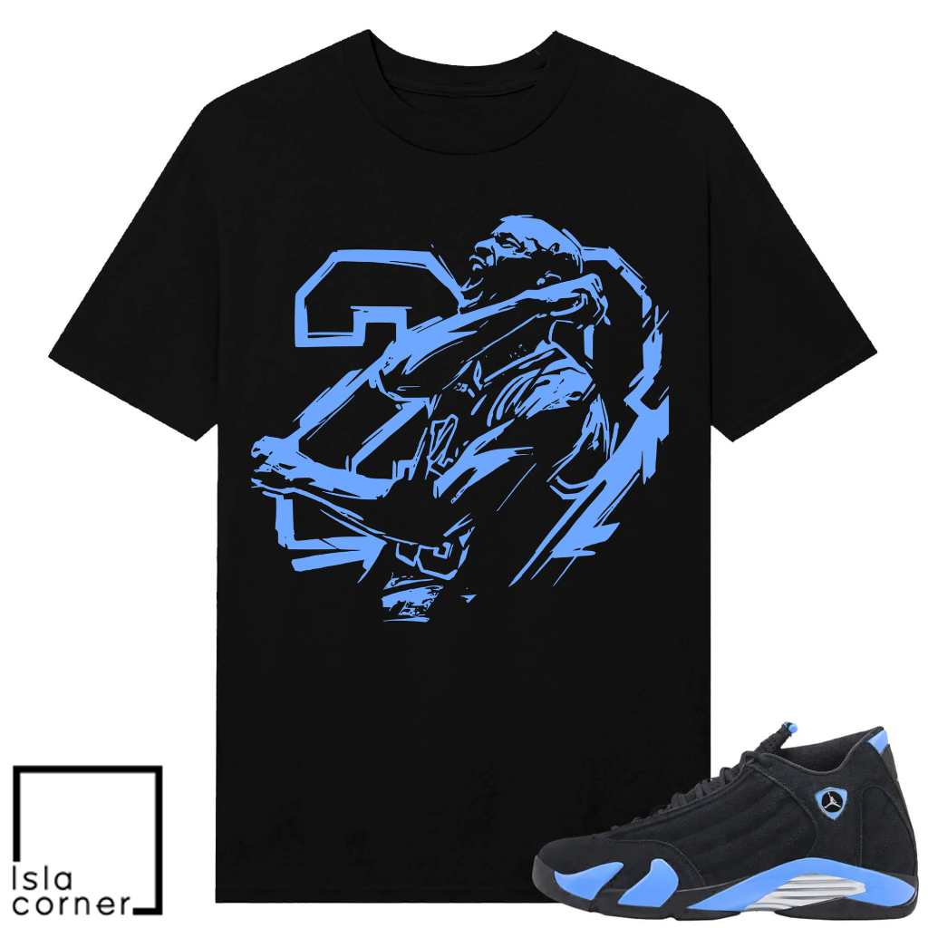 Jordan 14 Black University Blue Sneaker Match Tees BlacK MJ Victory Jordan 14 Black University Blue Sneaker Match Tees BlacK MJ Victory