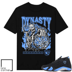 Jordan 14 Black University Blue Sneaker Match Tees Black Dynasty