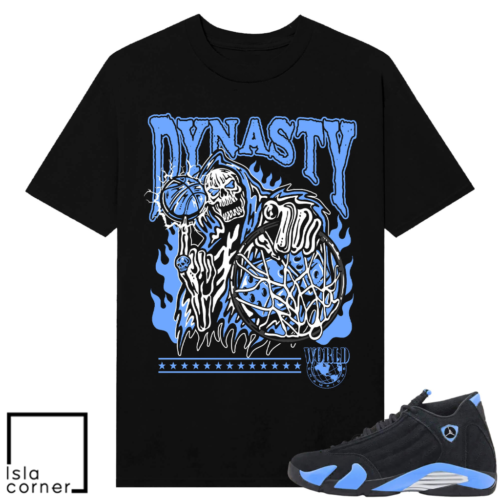 Jordan 14 Black University Blue Sneaker Match Tees Black Dynasty Jordan 14 Black University Blue Sneaker Match Tees Black Dynasty