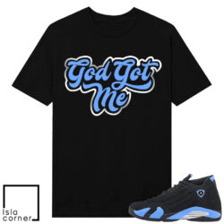 Jordan 14 Black University Blue Sneaker Match Tees Black God Got Me