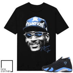 Jordan 14 Black University Blue Sneaker Match Tees Black MJ Big Face