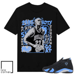 Jordan 14 Black University Blue Sneaker Match Tees Black MJ Remix