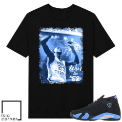 Jordan 14 Black University Blue Sneaker Match Tees Black MJ UNC Win Like 82