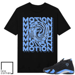 Jordan 14 Black University Blue Sneaker Match Tees Black Motion