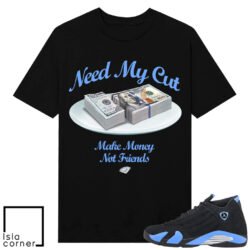 Jordan 14 Black University Blue Sneaker Match Tees Black Need My Cut