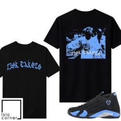 Jordan 14 Black University Blue Sneaker Match Tees Black Risktakers Pac