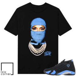 Jordan 14 Black University Blue Sneaker Match Tees Black Risktakers Ski Mask