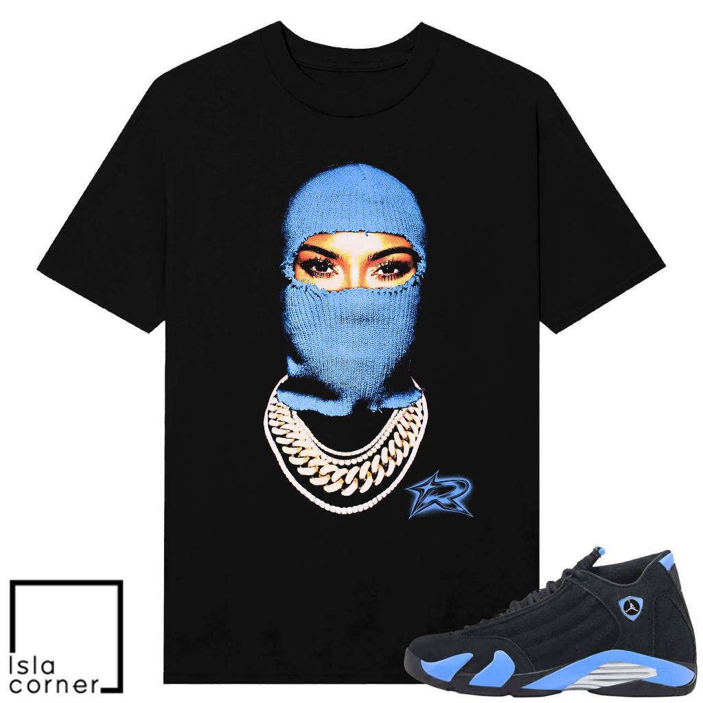 Jordan 14 Black University Blue Sneaker Match Tees Black Risktakers Ski Mask Jordan 14 Black University Blue Sneaker Match Tees Black Risktakers Ski Mask