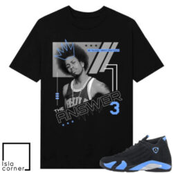 Jordan 14 Black University Blue Sneaker Match Tees Black The Answer
