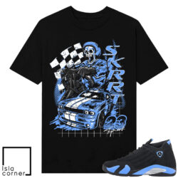 Jordan 14 Black University Blue Sneaker Match Tees Black Toprank Racing