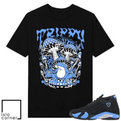 Jordan 14 Black University Blue Sneaker Match Tees Black Trippy