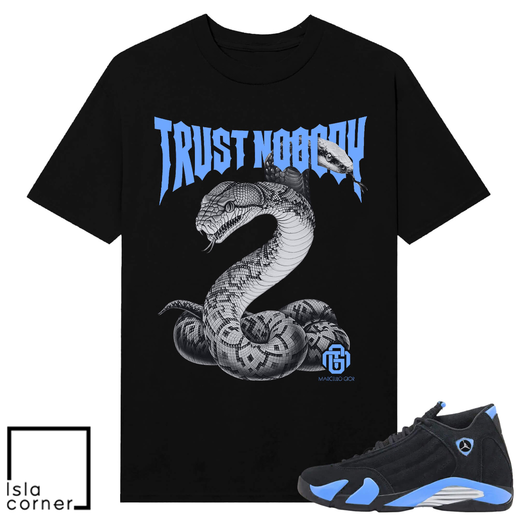 Jordan 14 Black University Blue Sneaker Match Tees Black Trust Nobody Jordan 14 Black University Blue Sneaker Match Tees Black Trust Nobody