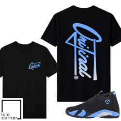 Jordan 14 Black University Blue Sneaker Match Tees Black V2 Orijinal Script
