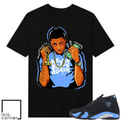 Jordan 14 Black University Blue Sneaker Match Tees Black Youngboy