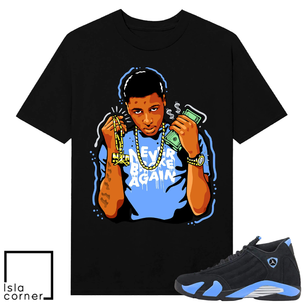 Jordan 14 Black University Blue Sneaker Match Tees Black Youngboy Jordan 14 Black University Blue Sneaker Match Tees Black Youngboy
