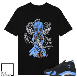Jordan 14 Black University Blue Sneaker Match Tees Pray For My Enemies