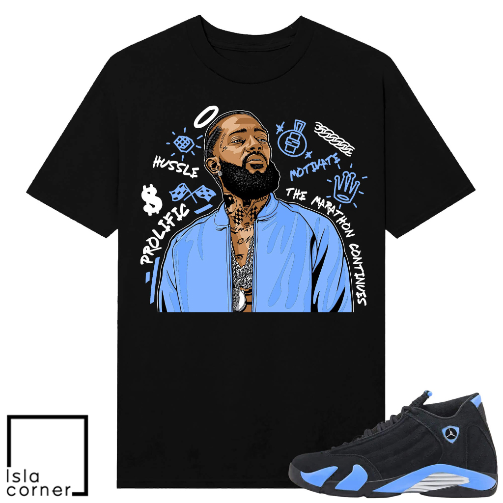 Jordan 14 Black University Nipsey Tribute Shirt Jordan 14 Black University Nipsey Tribute Shirt