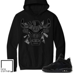 Jordan 4 Black Cat Sneaker Match Hoodie Black Retro 4s Bull