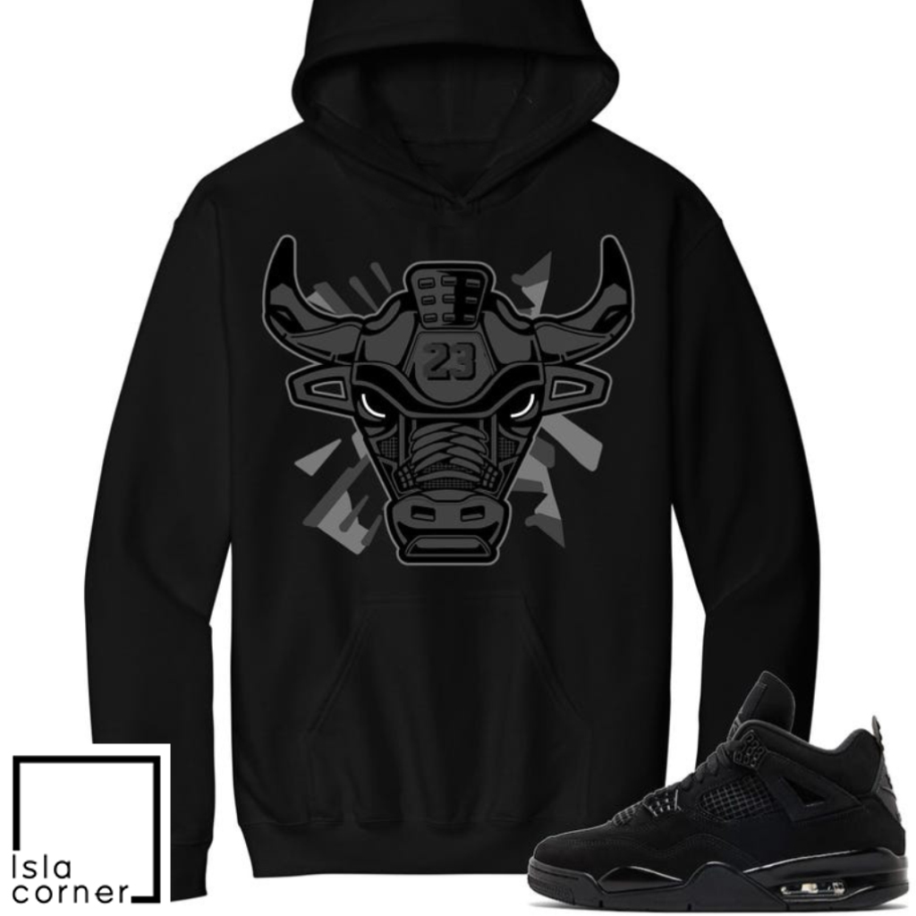 Jordan 4 Black Cat Sneaker Match Hoodie Black Retro 4s Bull Jordan 4 Black Cat Sneaker Match Hoodie Black Retro 4s Bull