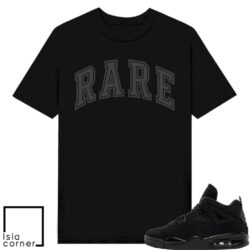 Jordan 4 Black Cat Sneaker Match T Shirt Black Rare Arch Logo