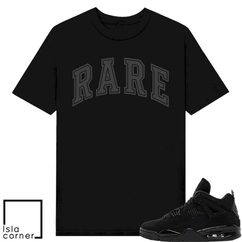 Jordan 4 Black Cat Sneaker Match T Shirt Black Rare Arch Logo Jordan 4 Black Cat Sneaker Match T Shirt Black Rare Arch Logo