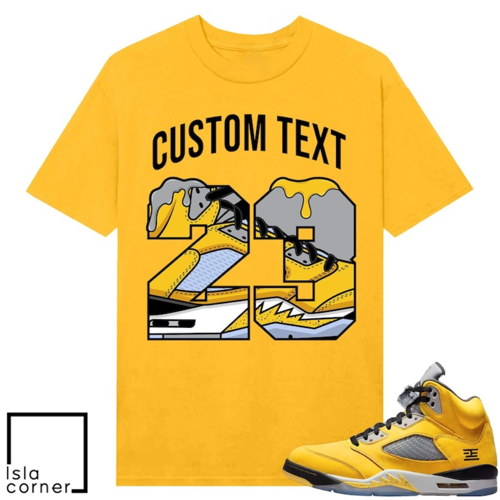 Jordan 5 Tokyo Matching Sneaker Tees Yellow 23 Drip Custom Personalized Text Jordan 5 Tokyo Matching Sneaker Tees Yellow 23 Drip Custom Personalized Text