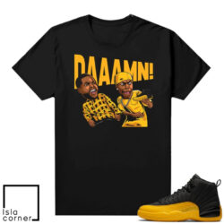 University Gold 12s Sneaker Match Tees Black DAAAMN