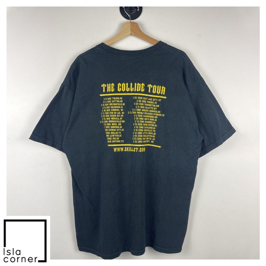 Vintage 2005 Skillet The Collide Tour 2 SIDED Shirt Back Vintage 2005 Skillet The Collide Tour 2 SIDED Shirt Back