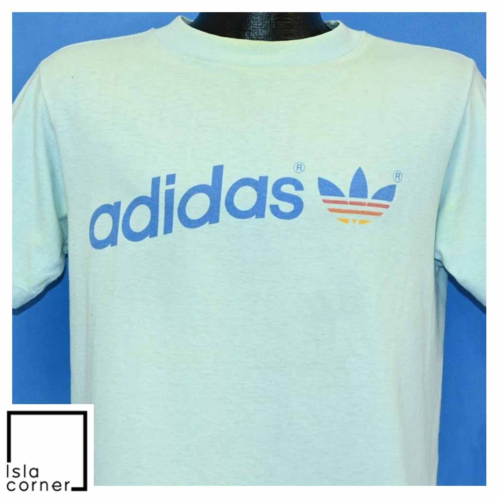 Vintage 70s Adidas Trefoil Spellout Logo Light T Shirt Vintage 70s Adidas Trefoil Spellout Logo Light T Shirt