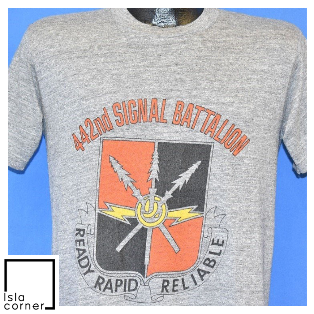 Vintage 80s 442nd Signal Battalion Crest T Shirt Front Vintage 80s 442nd Signal Battalion Crest T Shirt Front