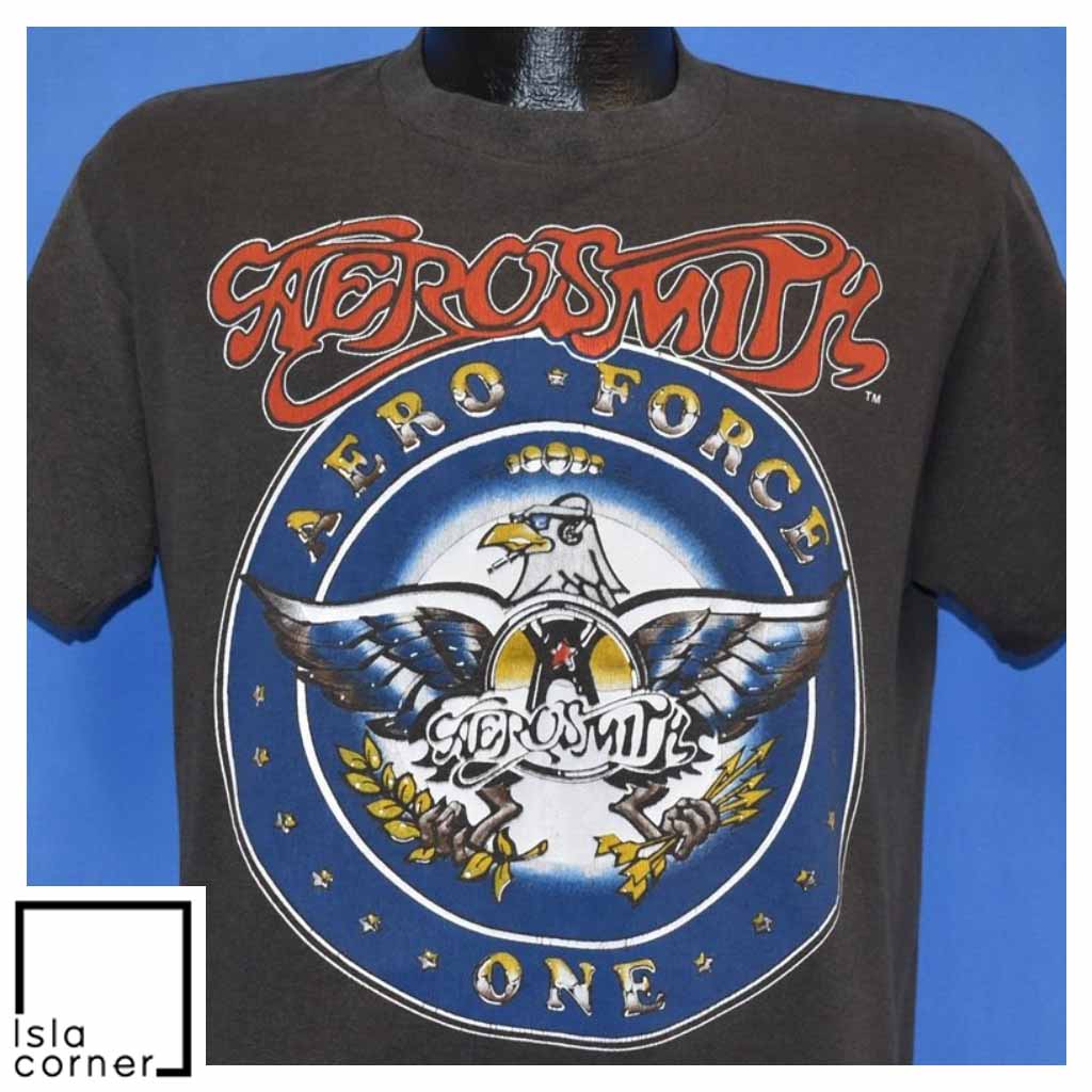 Vintage 80s Aerosmith Aero Force One Pump Tour T Shirt Front Vintage 80s Aerosmith Aero Force One Pump Tour T Shirt Front
