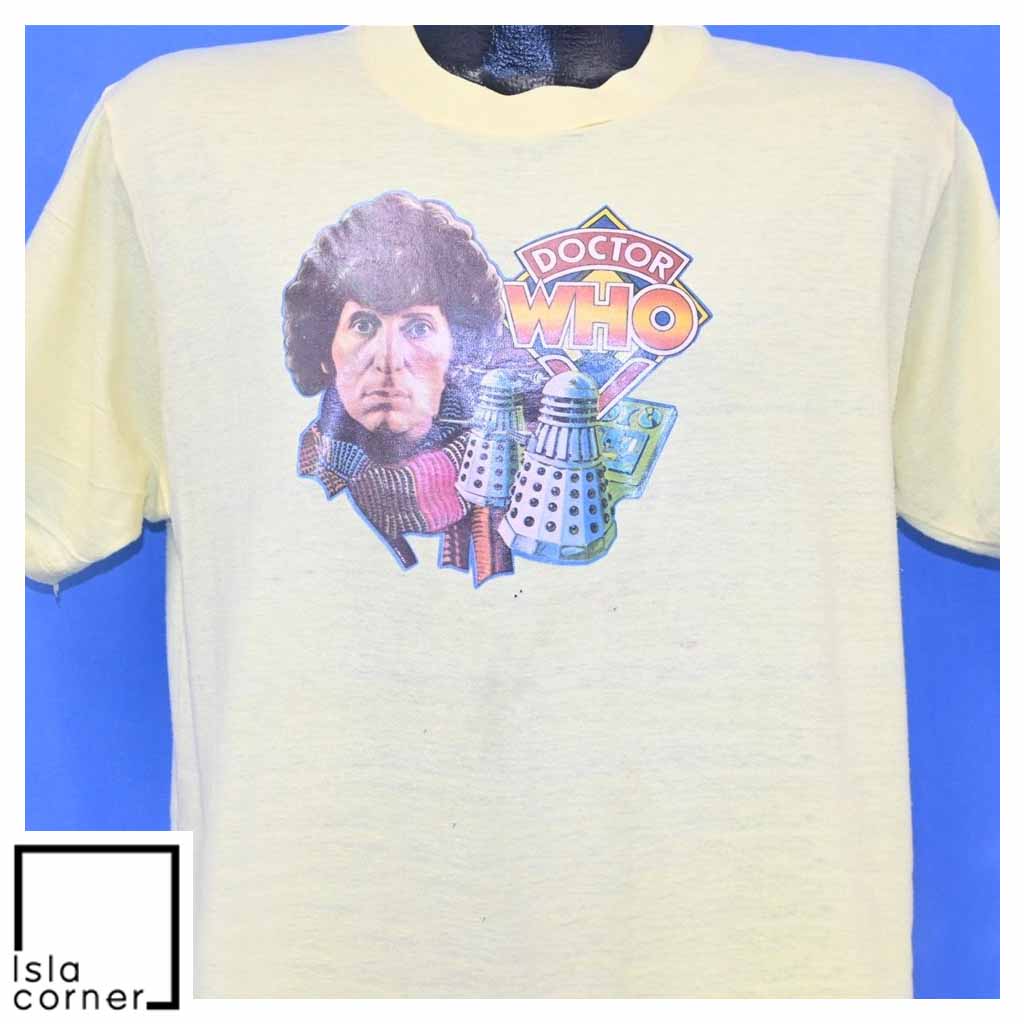 Vintage 80s Doctor Who Tom Baker Dalek BBC Series Iron On T Shirt Vintage 80s Doctor Who Tom Baker Dalek BBC Series Iron On T Shirt
