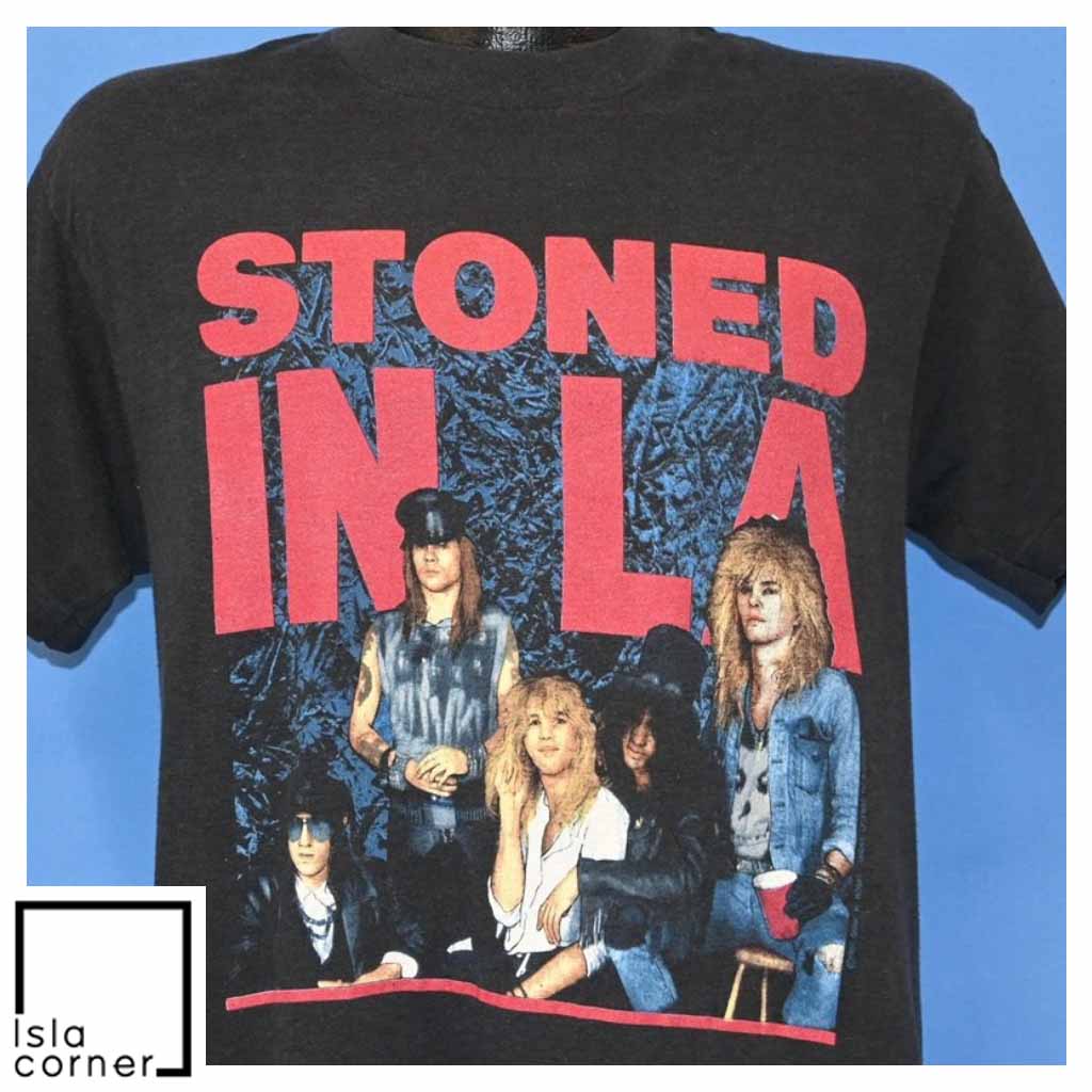 Vintage 80s Guns N' Roses Stoned in LA Coliseum 1989 T Shirt Front Vintage 80s Guns N' Roses Stoned in LA Coliseum 1989 T Shirt Front