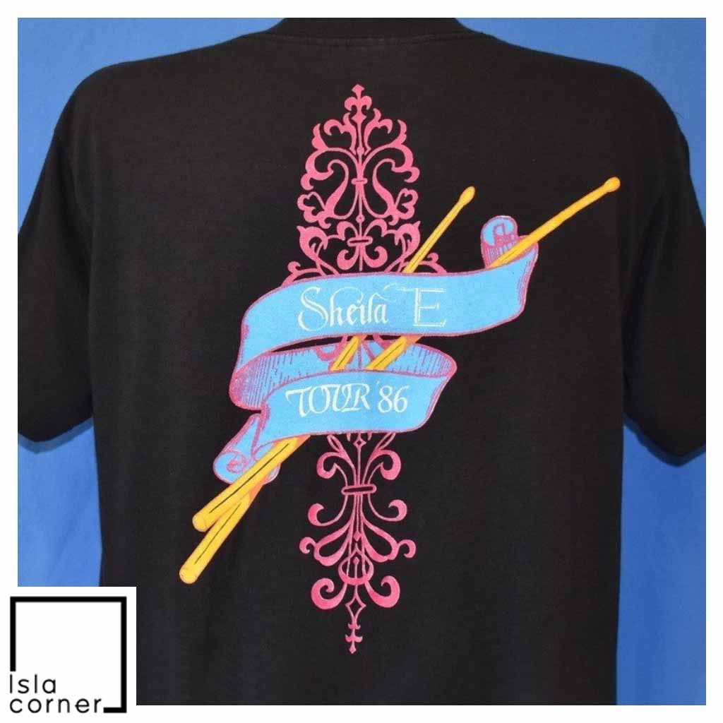 Vintage 80s Sheila E 1986 Tour Queen of Percussion T Shirt Back Vintage 80s Sheila E 1986 Tour Queen of Percussion T Shirt Back