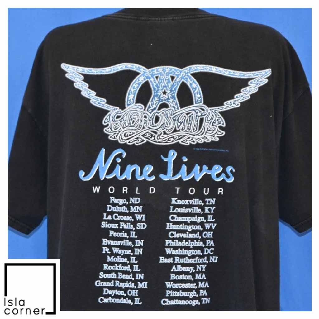 Vintage 90s Aerosmith Nine Lives World Tour 1997 Rock T Shirt Back Vintage 90s Aerosmith Nine Lives World Tour 1997 Rock T Shirt Back