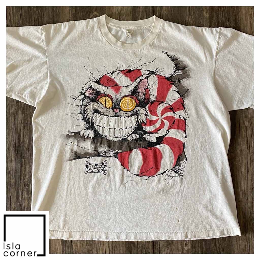 Vintage 90s Alice In Wonderland Cheshire Cat Andazia T Shirt Front Vintage 90s Alice In Wonderland Cheshire Cat Andazia T Shirt Front
