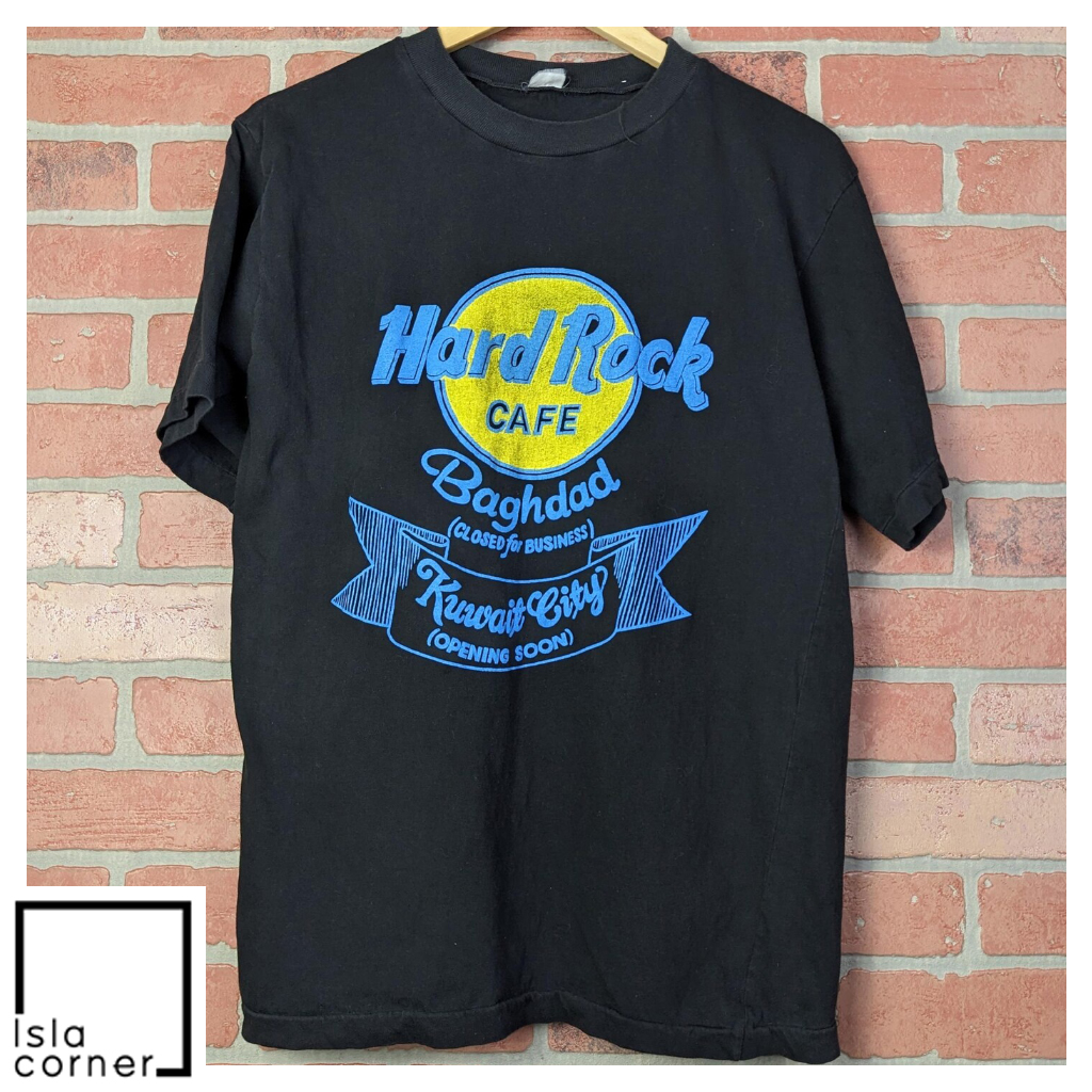 Vintage 90s Operation Desert Storm Hard Rock Cafe Baghdad 2 sided Shirt Front Vintage 90s Operation Desert Storm Hard Rock Cafe Baghdad 2 sided Shirt Front