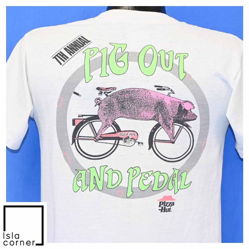Vintage 90s Pizza Hut Pig Out Pedal Dimo T Shirt Back Vintage 90s Pizza Hut Pig Out Pedal Dimo T Shirt Back