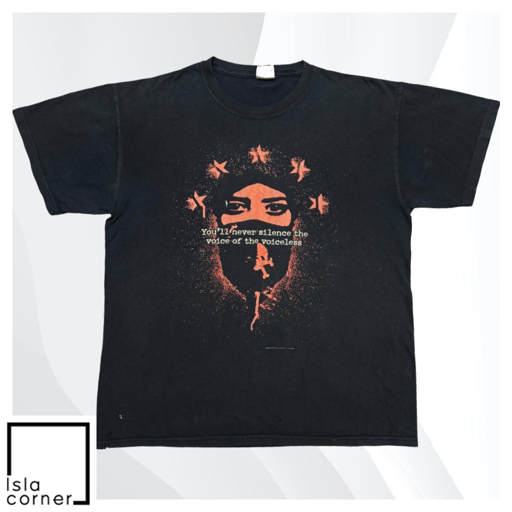 Vintage 90s Rage Against The Machine Silence The Voiceless Shirt Front Vintage 90s Rage Against The Machine Silence The Voiceless Shirt Front