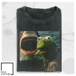 Vintage Washed Dark Humor Shirt Smoking Frog Meme Shark Attack Parody Shirt