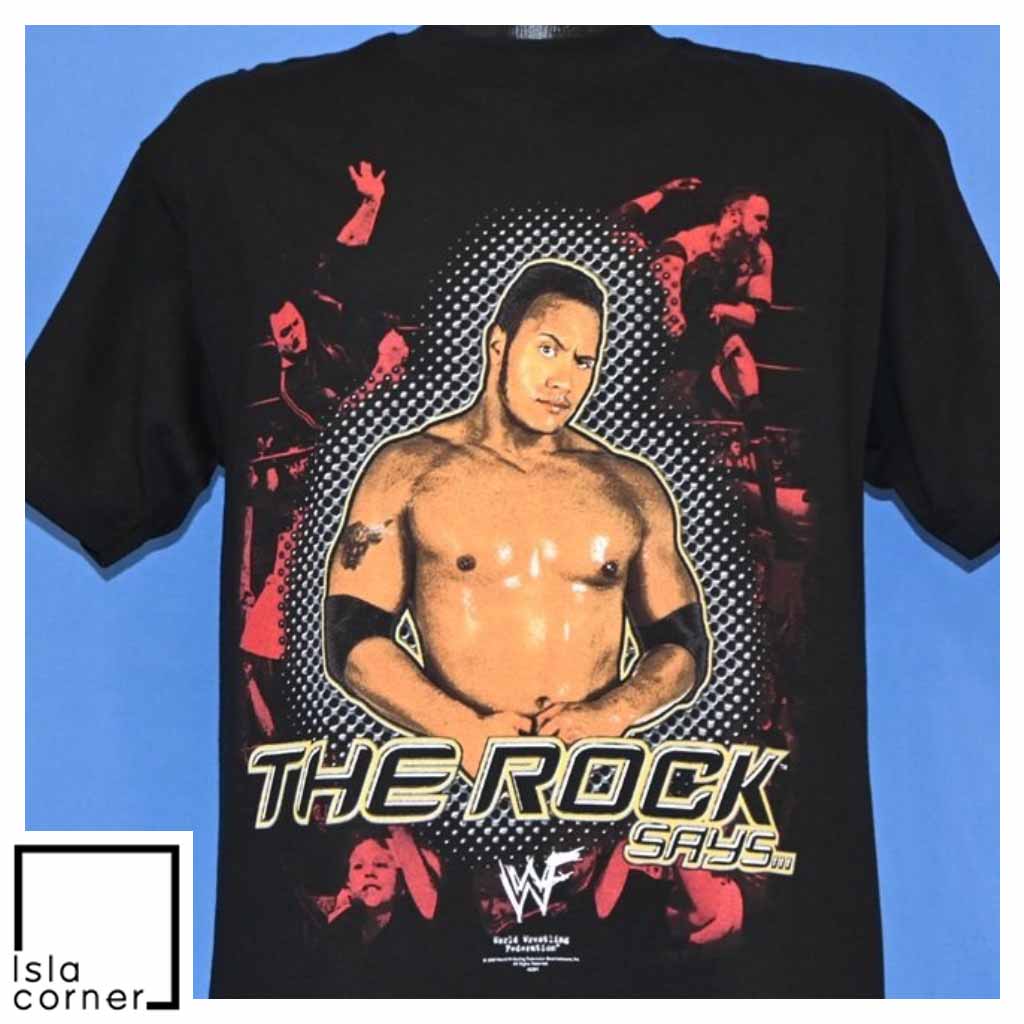Vintage Y2K Dwayne The Rock Johnson Says WWF T Shirt Front Vintage Y2K Dwayne The Rock Johnson Says WWF T Shirt Front